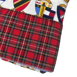 KING FLAT Tommy Hilfiger Royal Arms Crest Plaid Chambray Top Sheet Vintage